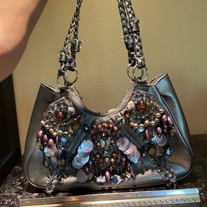 Chicos Embellished Pewter Purse